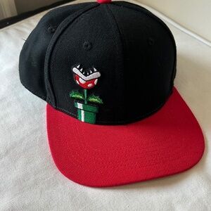 Super Mario Piranha Tube Snapback Flat Bill Hat - Black/Red (unisex)